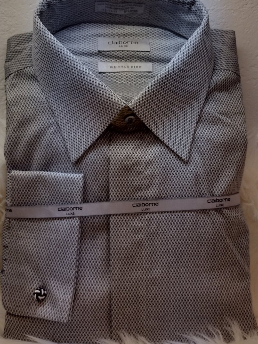 Claiborne Dress Shirt M 17.5 34/35 Gray Long Sleeve Button Up French Cuff - NWT